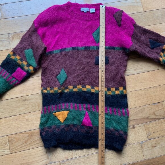 Vintage White Stag Mohair Blend Sweater – S/P – Bright 80s/90s Geometric Pattern - Picture 4 of 7